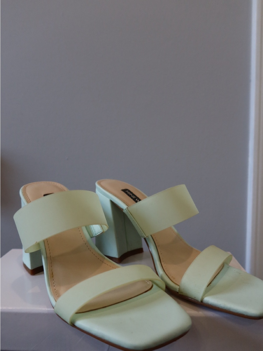 Nine West Mint Green Double-Band Block Heel Mules